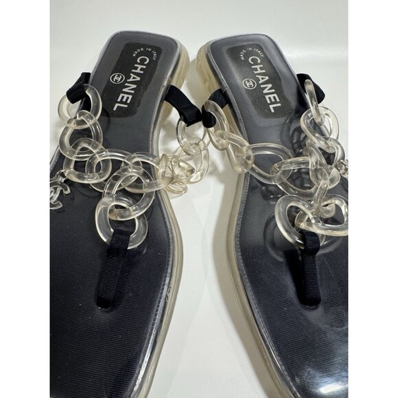 Chanel Size 39/ 8 Clear Jelly Sandals CC Chain Flip Flops - Picture 4 of 11
